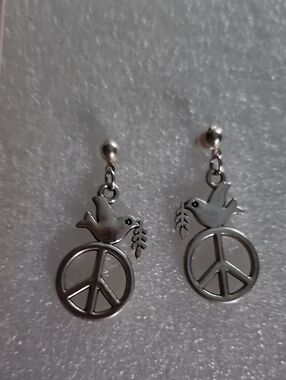 Hand Crafted Silver Peace Dove Drop Earrings